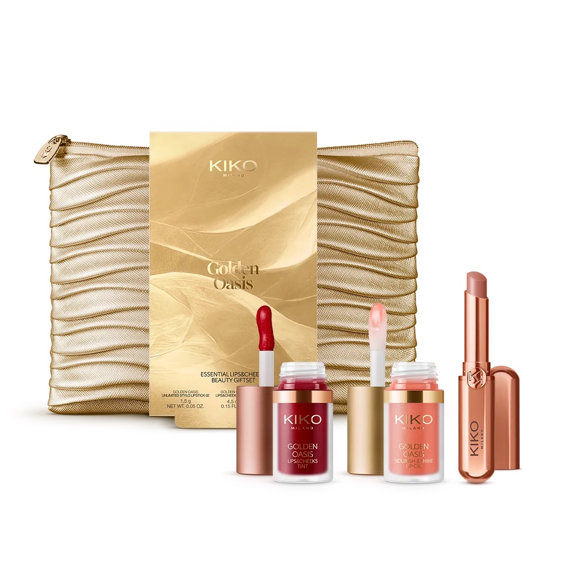 کیف زیبایی طلایی لب و گونه کیکو KIKO Golden Oasis – Essential Lip & Cheek Beauty Bag